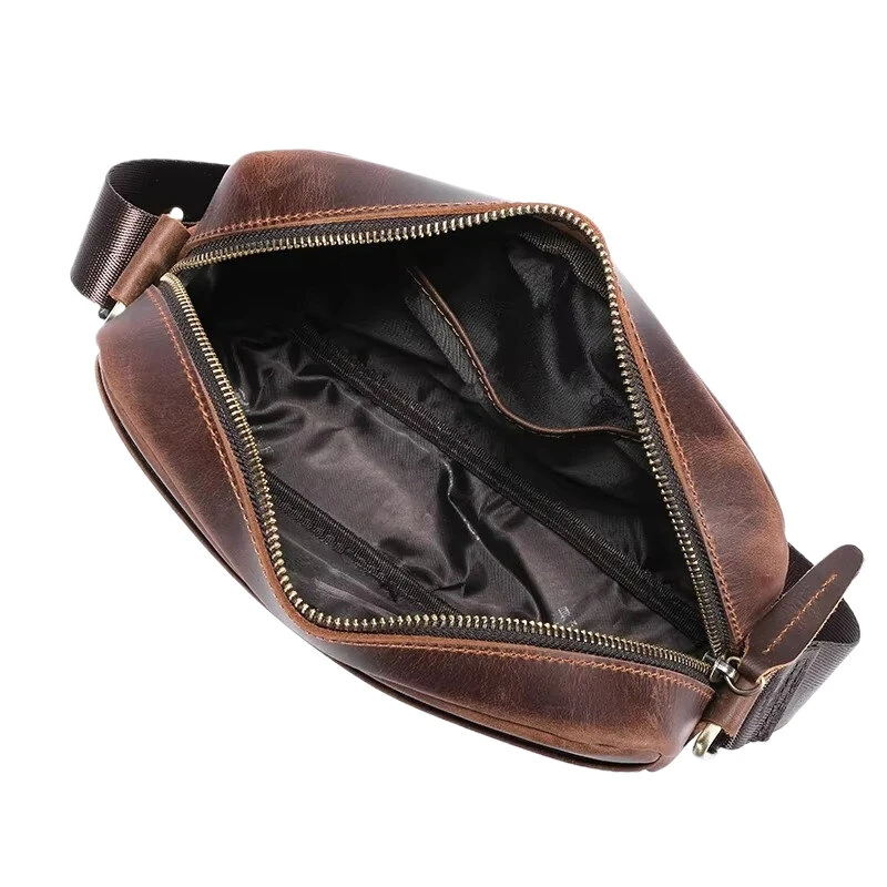 (image for) BULLCAPTAIN Men's Genuine Leather Shoulder Bag Retro Large Capacity Travel Bag Crazy Horse Leather Crossbody Bag Messenger Bag